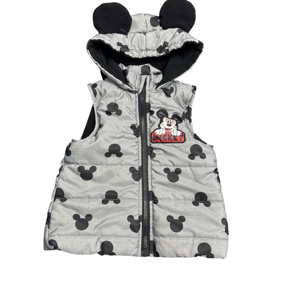 Disney Other - Disney Mickey Mouse Puffer Vest Toddler 2T Gray Black Kids Outerwear